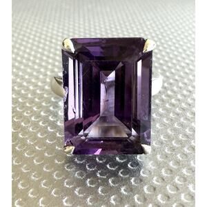 Tiffany & Co Sterling Silver Purple Amethyst Gemstone Sparkler Emerald Ring READ